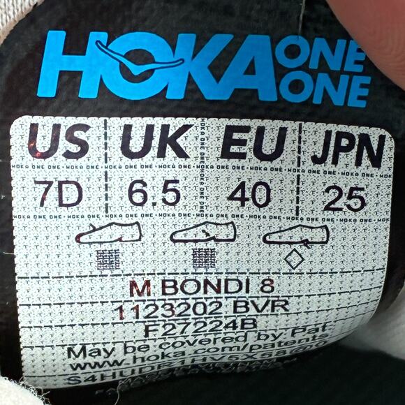 Hoka One One Bondi 8 White Blue Running Shoes Sneakers 1123202 BVR Men’s Size 7D